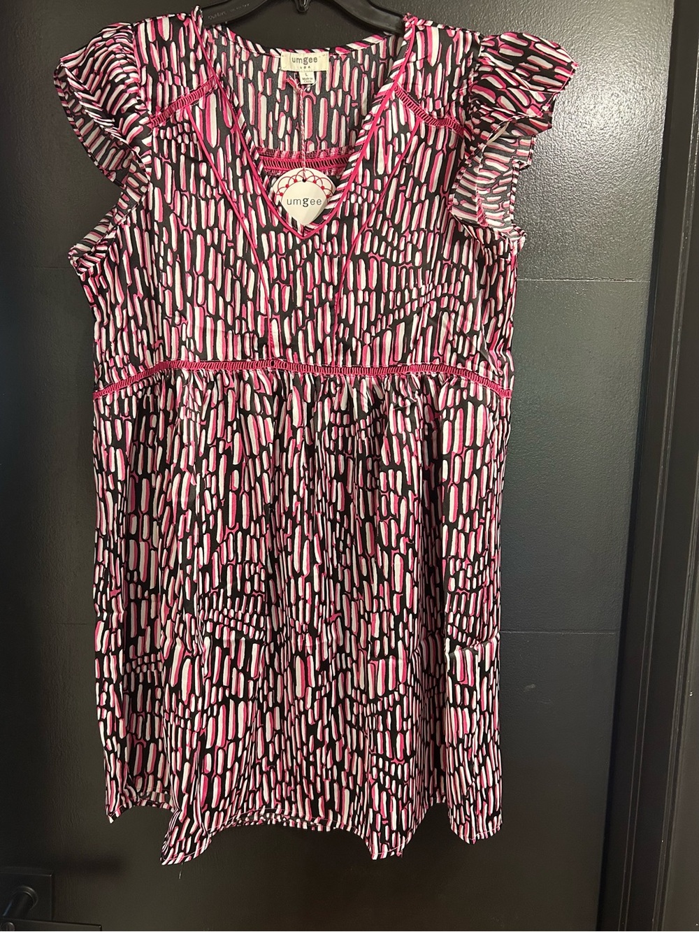 Umgee Pink and Black Abstract Flutter-Sleeve Kids Dress